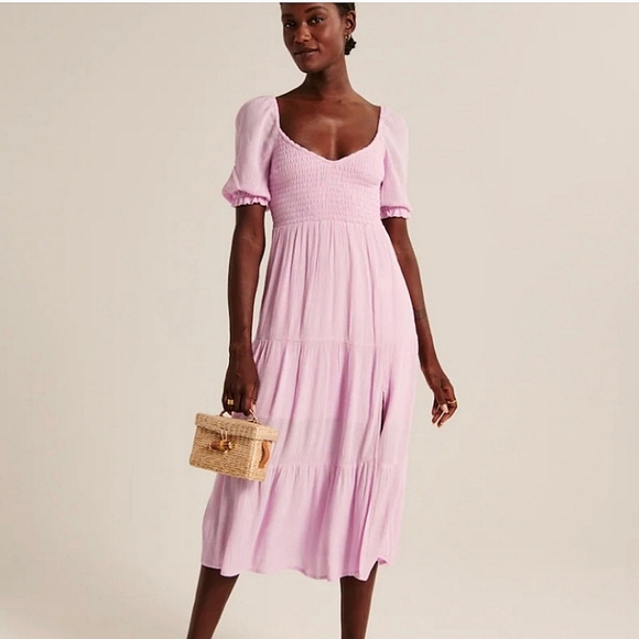 Abercrombie & Fitch Dresses & Skirts - NWT Abercrombie & Fitch Pink Smocked Gauzy Crepe Midi Dress Short Sleeve Boho XL